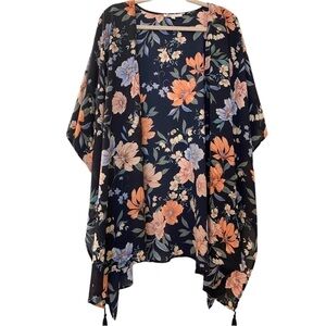 DR2 caftan/cardigan size M-L.  Navy blue with floral.  Tassels on the he…